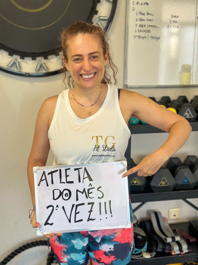 Sara, aluna do TG FitStudio, treina 2 vezes por semana há 8 anos